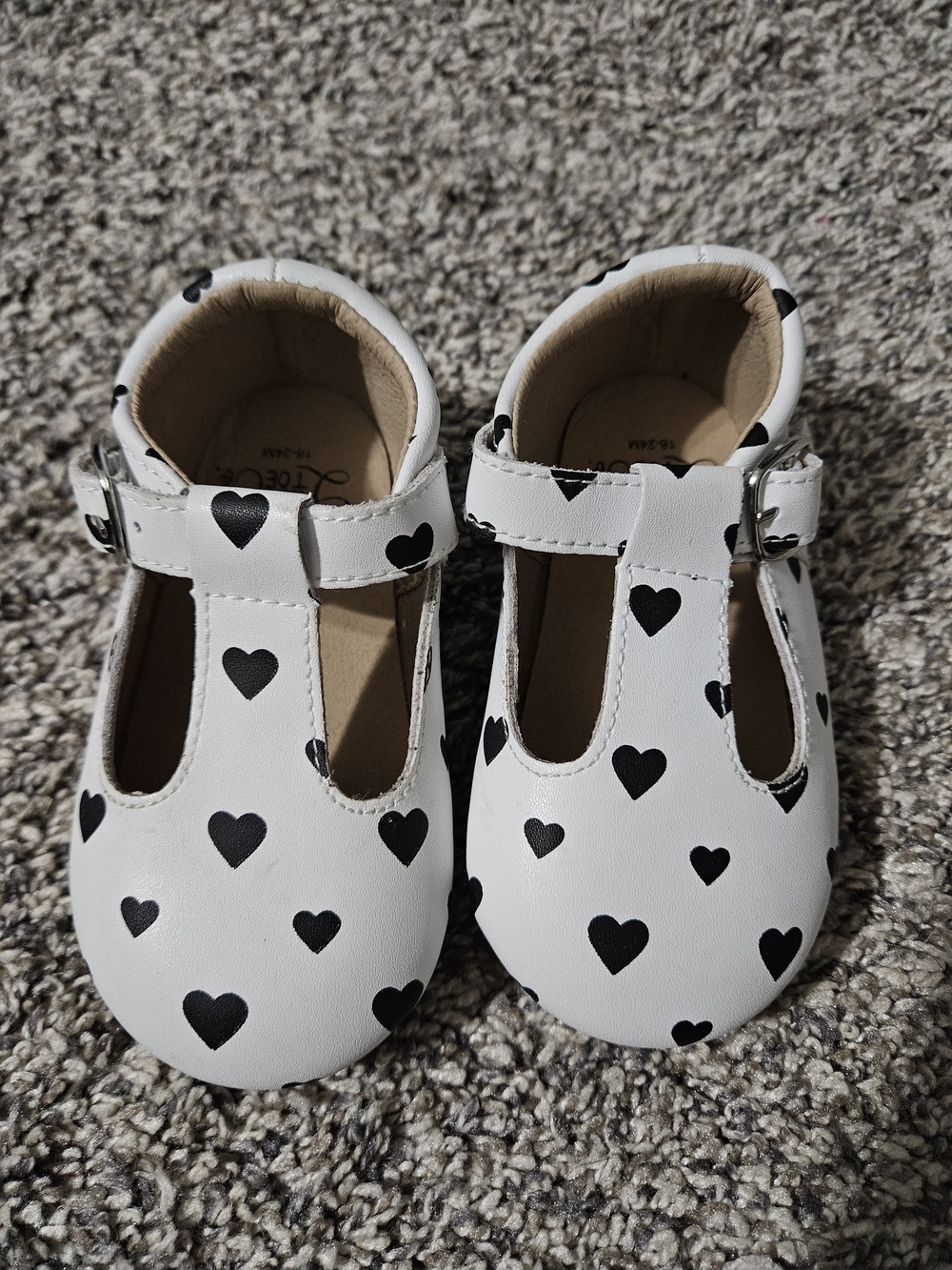 White Heart-Print T-Strap Dress Shoes for Kids